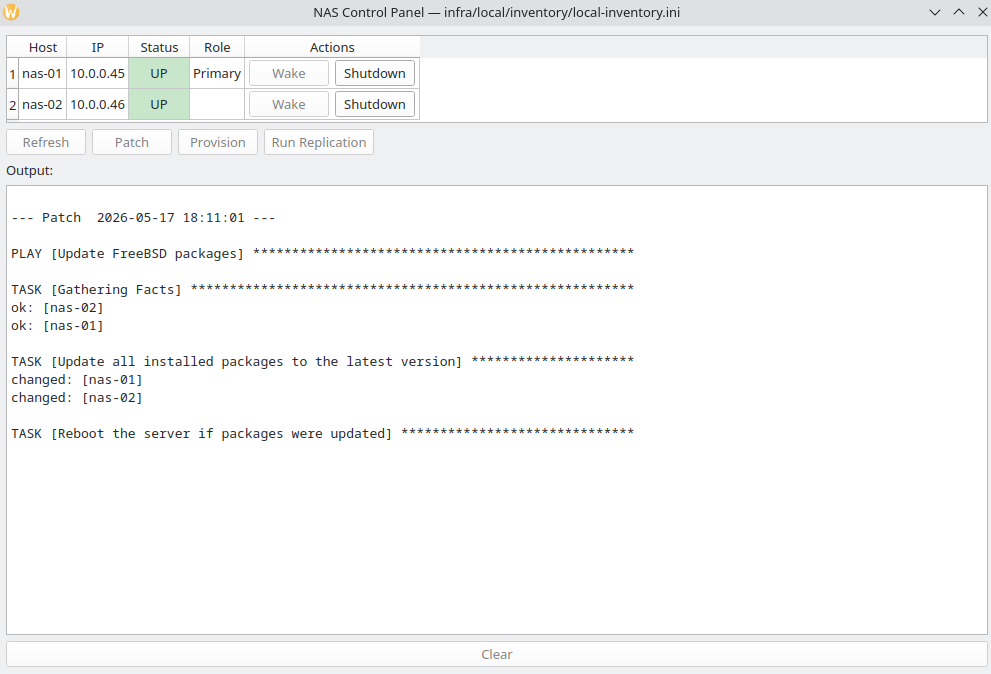 Screenshot of the NAS control panel GUI